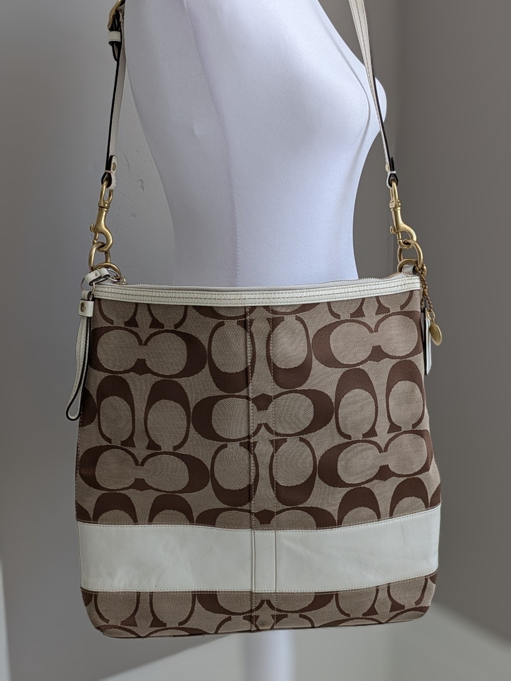 Coach Signature Canvas Crossbody & Shoulder Bag in Brown/Off-White